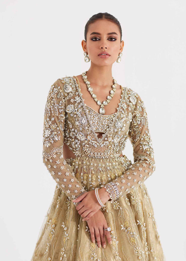 Latest Pakistani Bridal Dress in Pishwas Frock Lehenga Style