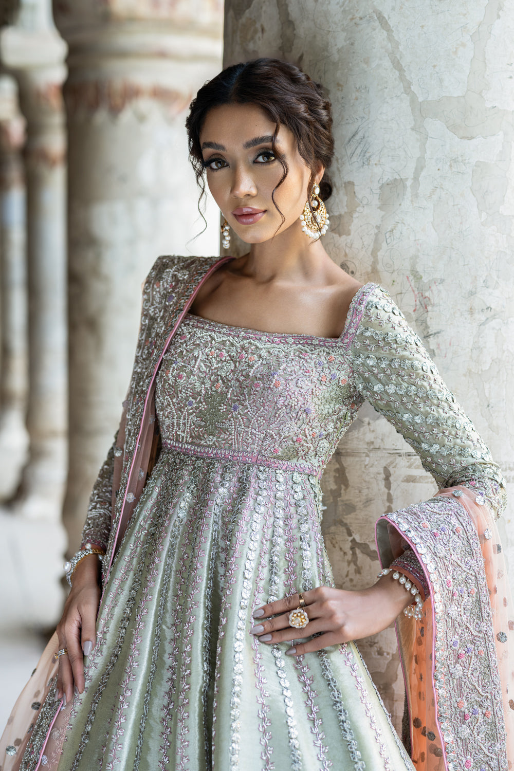 Pakistani Bridal Dress in Pishwas and Lehenga Style – Nameera by Farooq