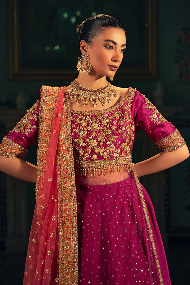 Latest Pakistani Bridal Dress in Purple Lehenga Shirt Style