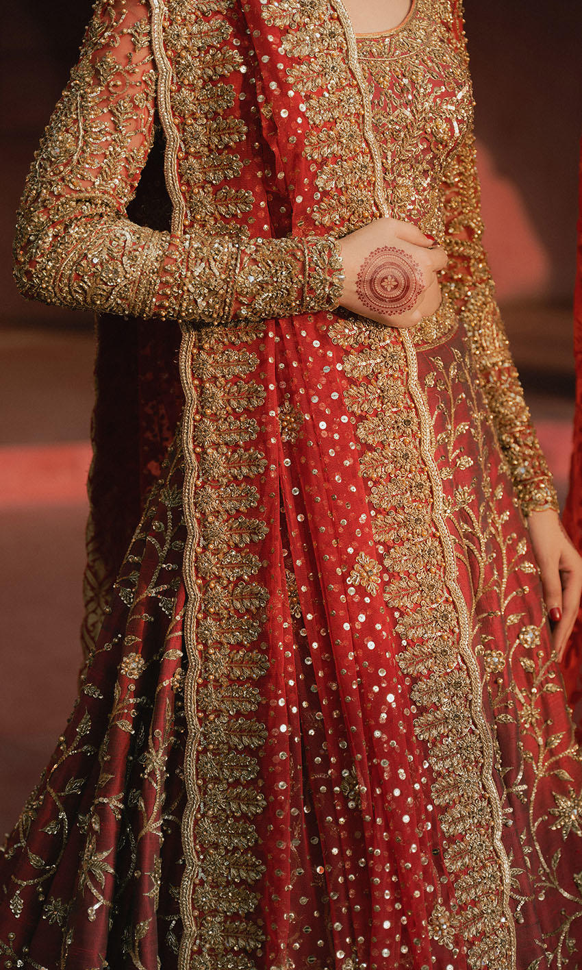 Latest Pakistani Bridal Dress in Raw Silk Lehenga Choli Style