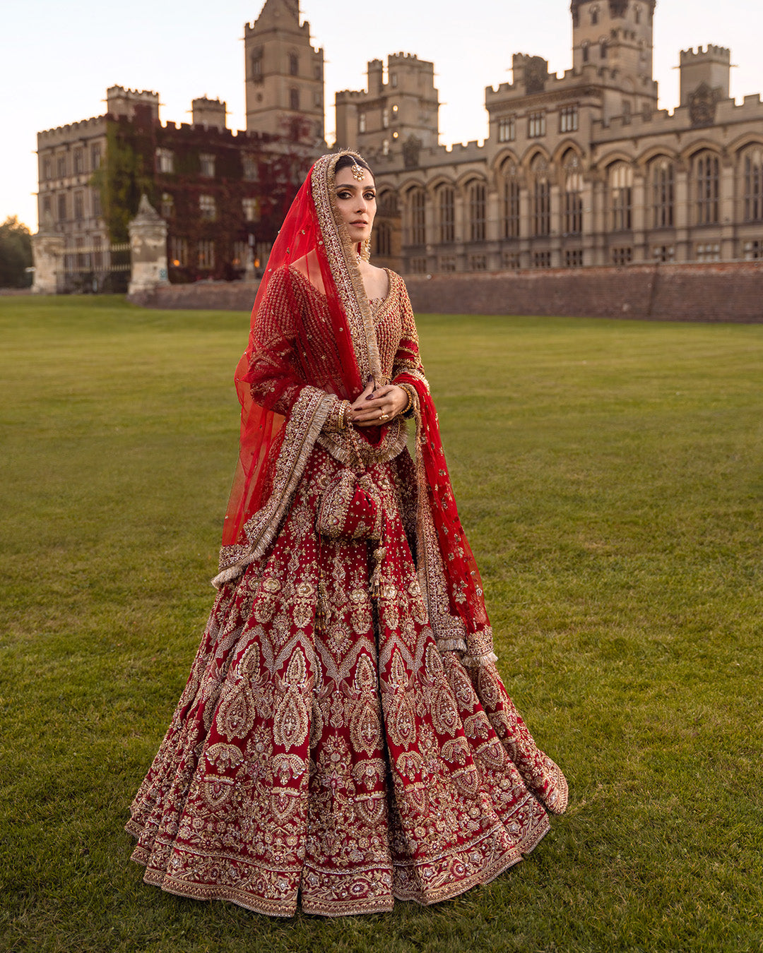 Elegant Pakistani Bridal Lehenga Choli in Red Raw Silk