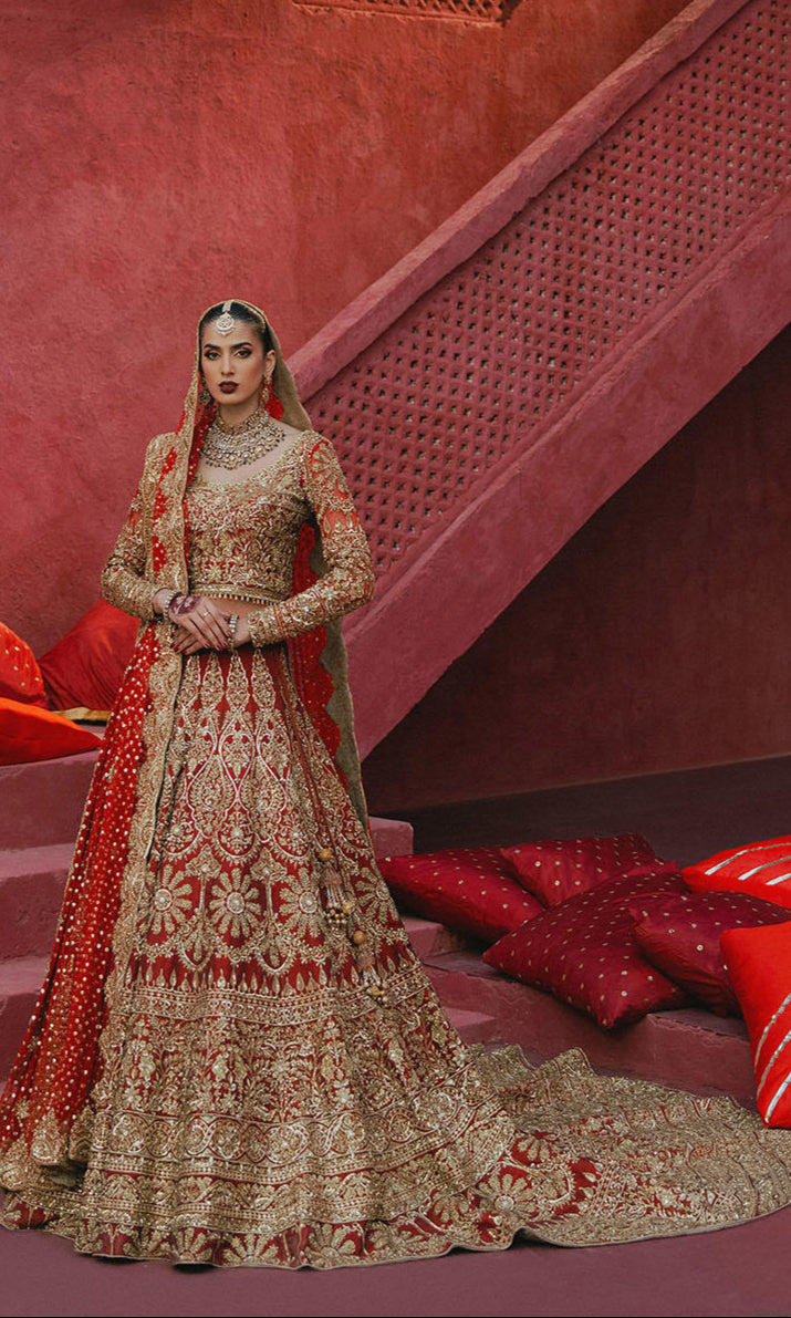 Luxurious Red Pakistani Bridal Lehenga and Choli