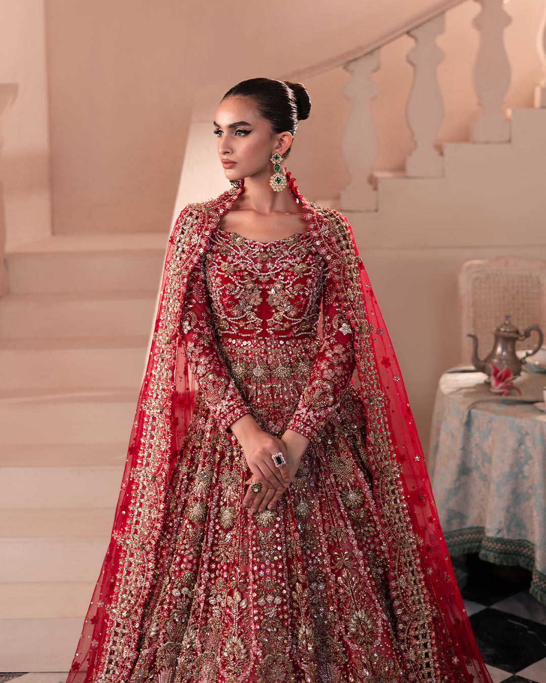 Latest Pakistani Bridal Dress in Red Gown and Lehenga Style