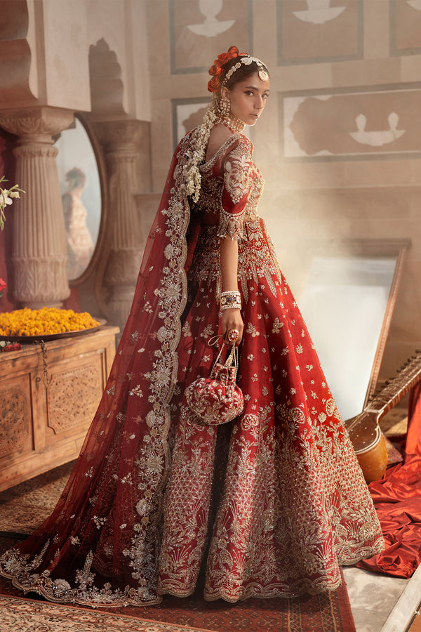 Latest Pakistani Bridal Dress in Red Lehenga Dupatta Style