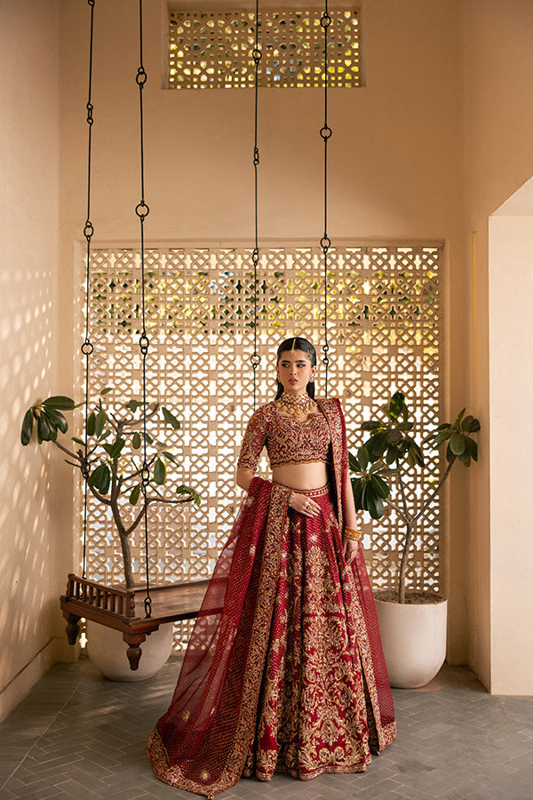 Latest Pakistani Bridal Dress in Red Lehenga and Choli Style