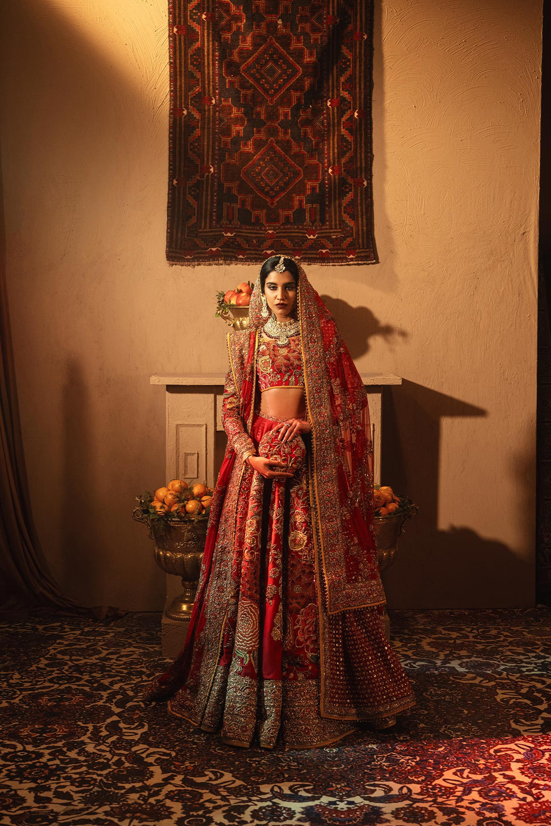 Latest Pakistani Bridal Dress in Red Lehenga and Choli Style