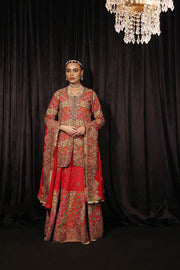 Latest Pakistani Bridal Dress in Red Lehenga and Shirt Style