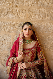 Latest Pakistani Bridal Dress in Red Maroon Royal Gown Style