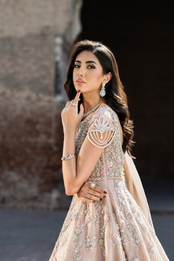 Elegant Pakistani Bridal Dress in Pink Gown & Lehenga Style