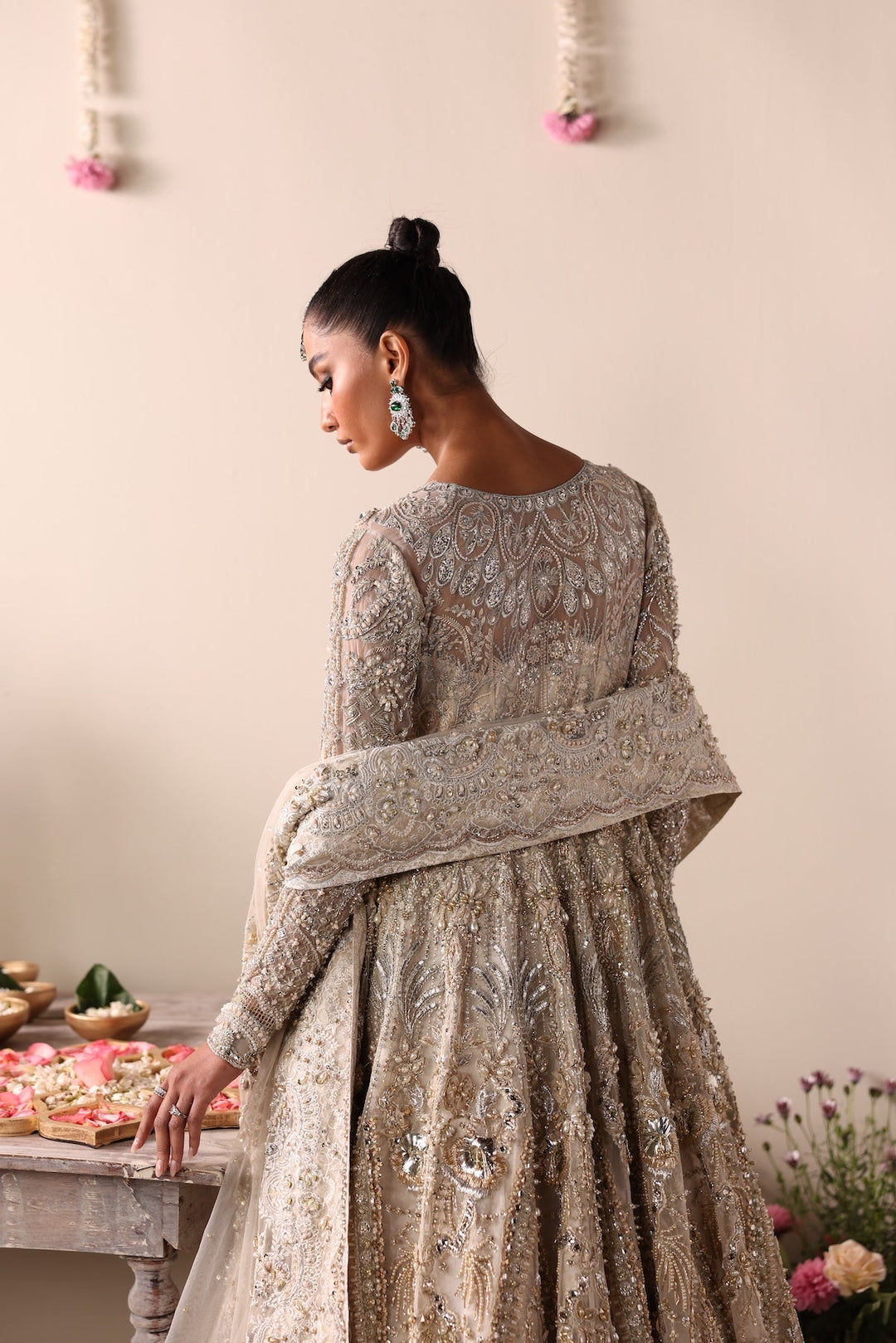 Latest Pakistani Bridal Dress in Silver Gown Lehenga Style