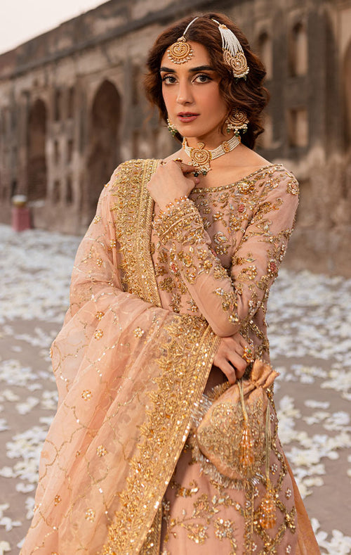 Latest Pakistani Bridal Dress in Tea Pink Gharara Shirt Style
