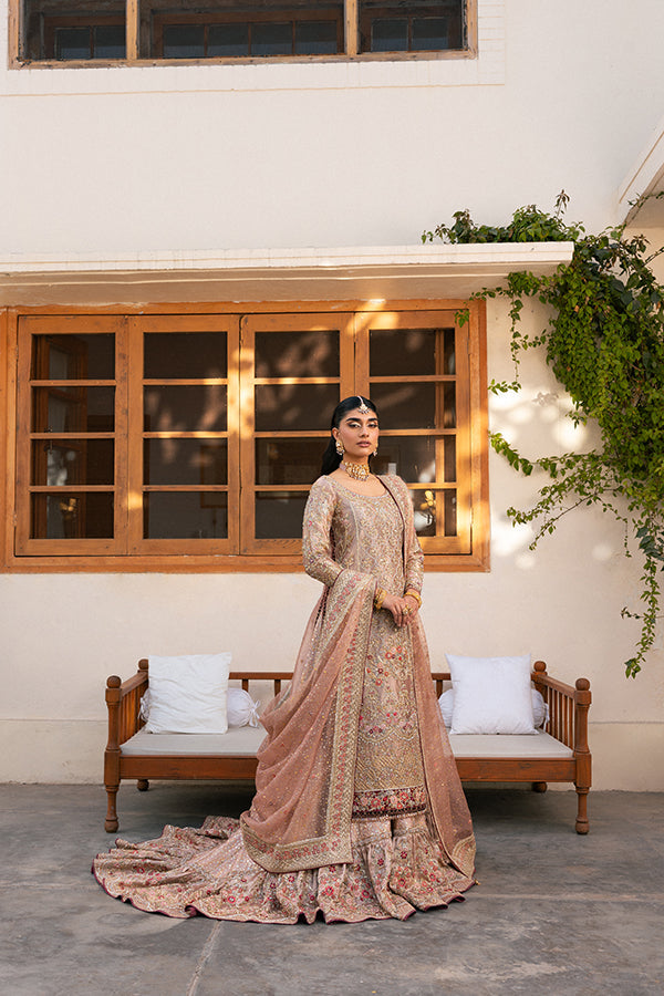 Latest Pakistani Bridal Dress in Tea Pink Lehenga Kameez Style