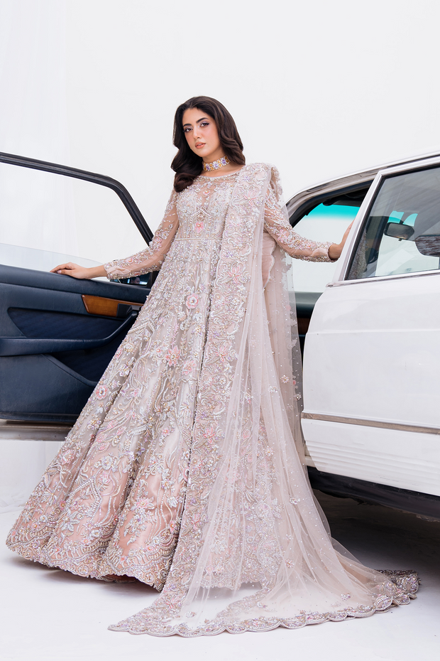 Pakistani Bridal Dress in Wedding Gown Dupatta Style – Nameera by Farooq