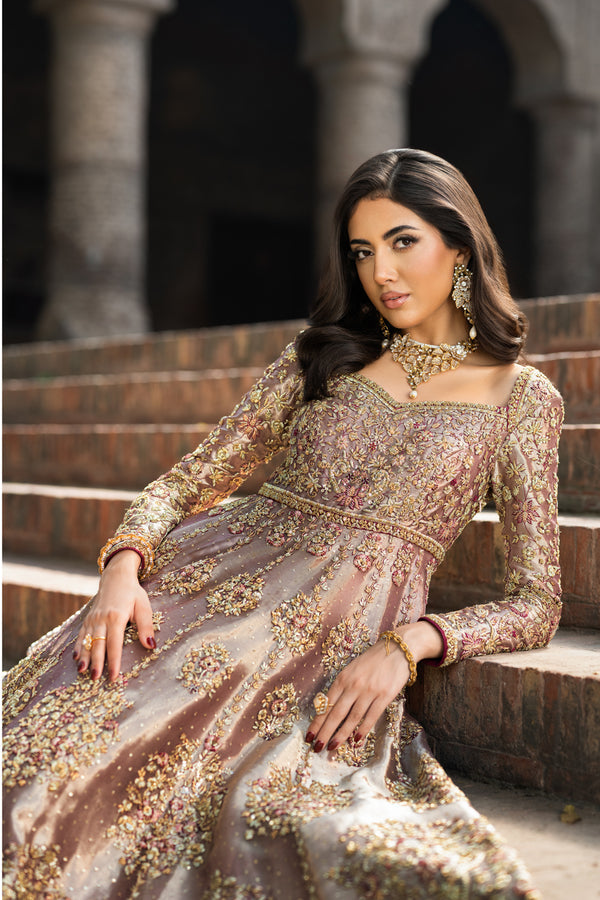 Stunning Pakistani Bridal Dress with Rose Gold Dupatta