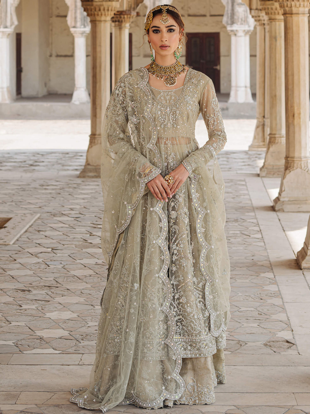 Latest Pakistani Bridal Dress in Wedding Lehenga Frock Style