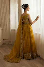 Latest Pakistani Bridal Mehndi Dress in Pishwas Sharara Style