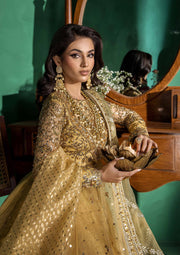 Latest Pakistani Bridal Mehndi Dress in Yellow Pishwas Style