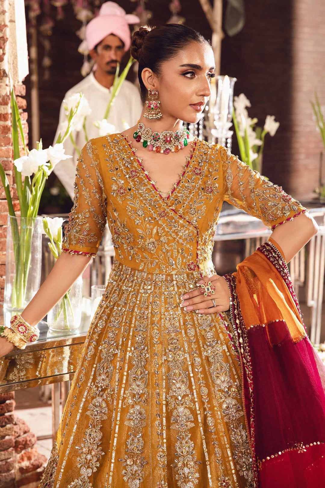 Latest Pakistani Bridal Outfit in Angrakha Frock Lehenga Style