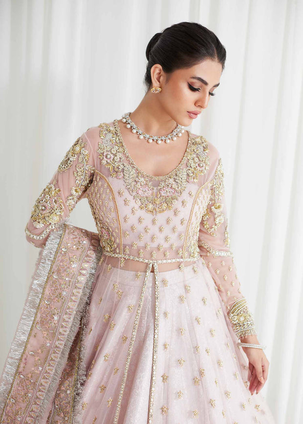 Latest Pakistani Bridal Outfit in Open Pishwas Lehenga Style