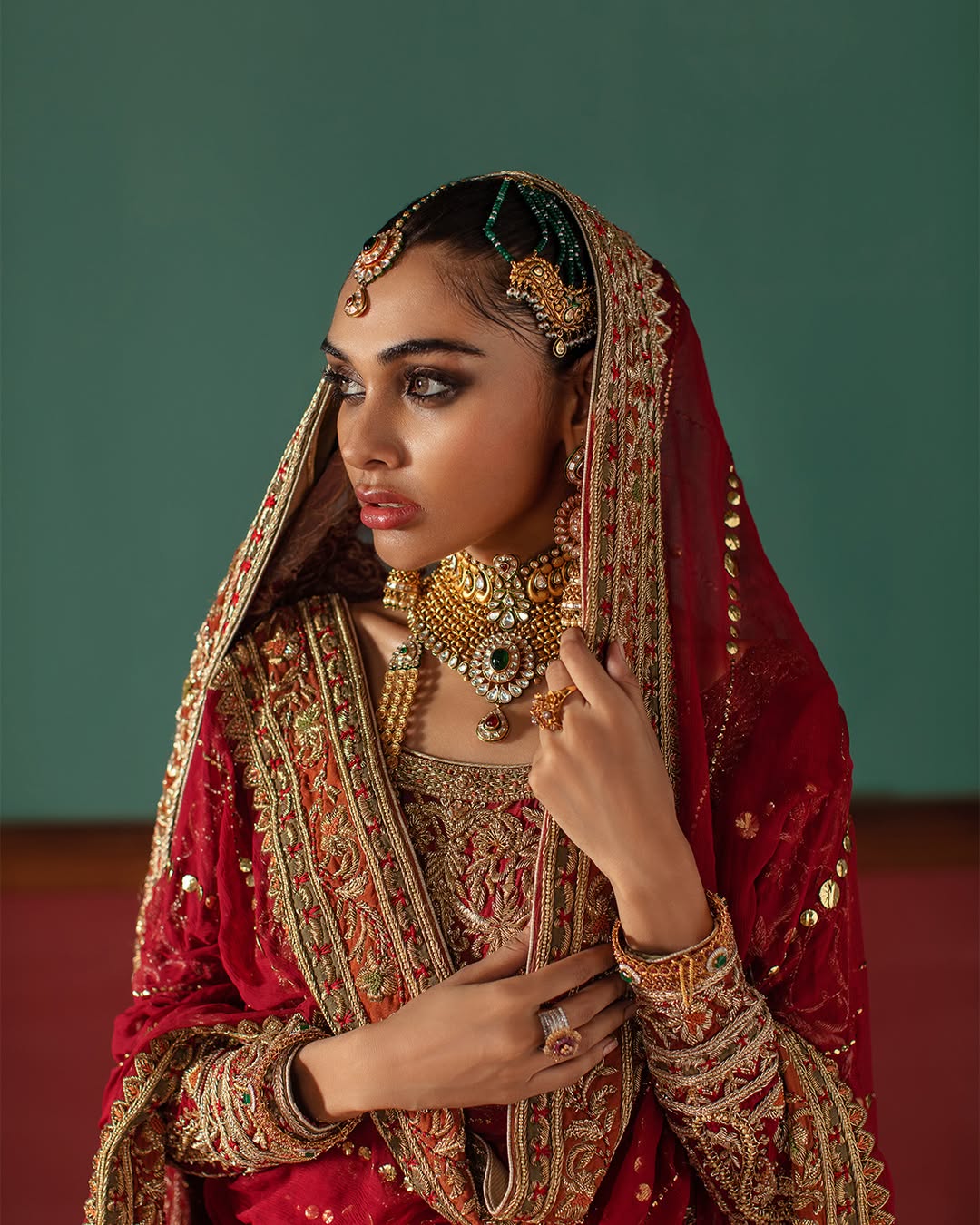 Luxurious Red Pakistani Bridal Lehenga & Kameez