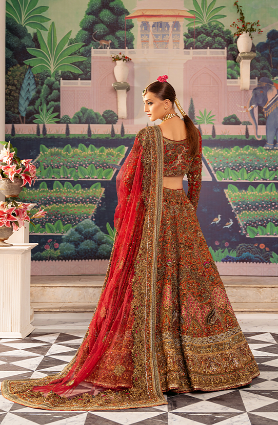 Latest Pakistani Bridal Outfit in Red Lehenga and Choli Style