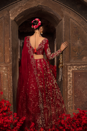Latest Pakistani Bridal Red Dress in Choli and Lehenga Style