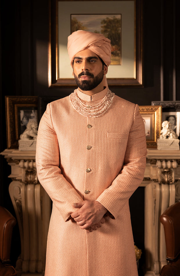 Latest Pakistani Groom Dress in Elegant Pink Sherwani Style