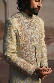 Latest Pakistani Groom Dress in Light Beige Sherwani Style