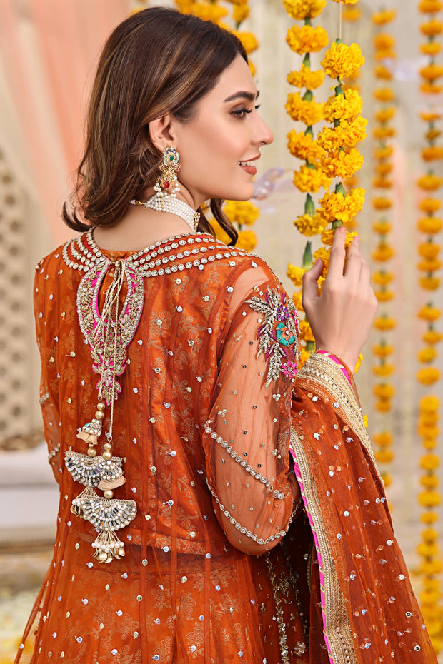 Latest Pakistani Mehndi Dress in Angrakha and Lehenga Style