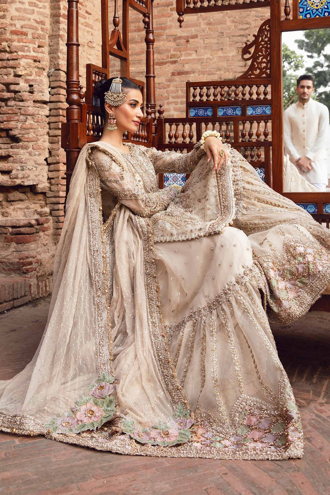 Pakistani Nikkah Dress in Kameez and Gharara Style SMALL