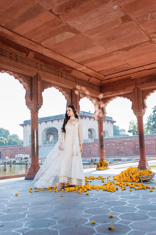 Latest Pakistani Wedding Dress in Angrakha Frock Trouser Style