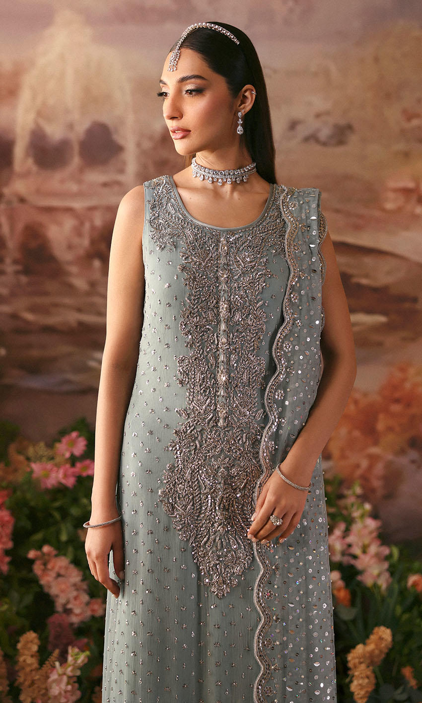 Latest Pakistani Wedding Dress in Blue Kameez and Pants Style