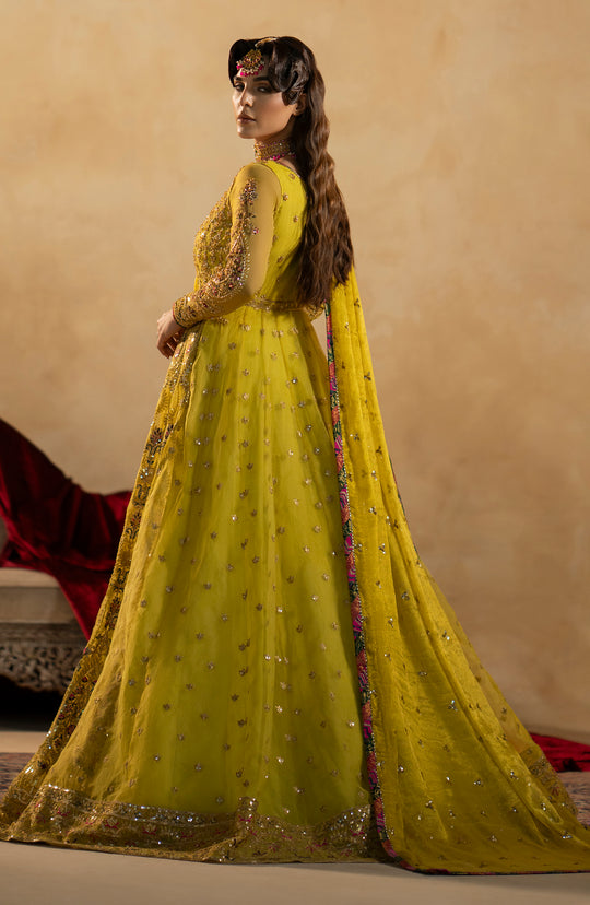Latest Pakistani Wedding Dress in Green Pishwas Frock Style