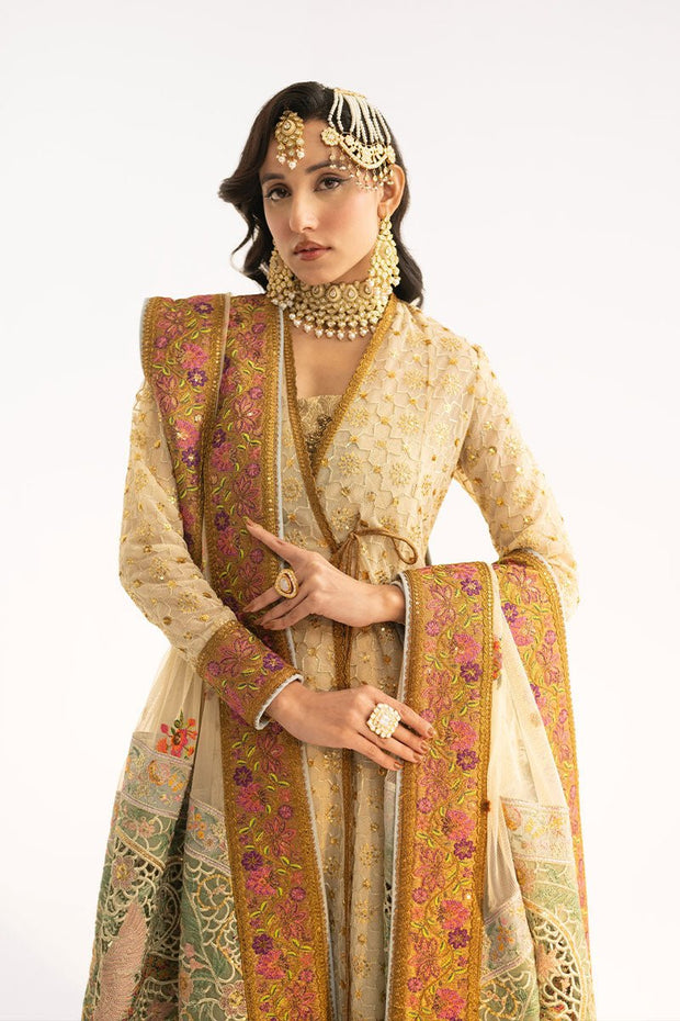 Latest Pakistani Wedding Dress in Ivory Angrakha Frock Style