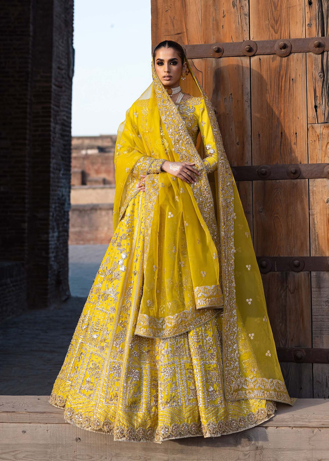 Latest Pakistani Wedding Dress in Lehenga Style for Mehndi 