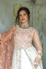 Latest Pakistani Wedding Dress in Net Pishwas Lehenga Style