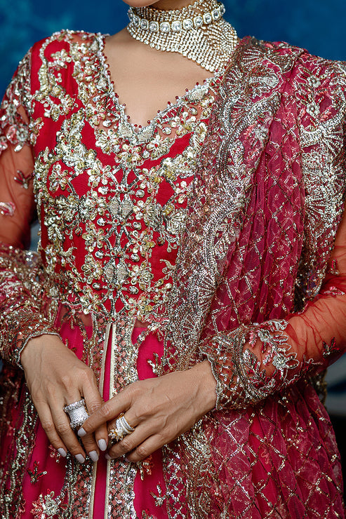 Latest Pakistani Wedding Dress in Open Frock Lehenga Style