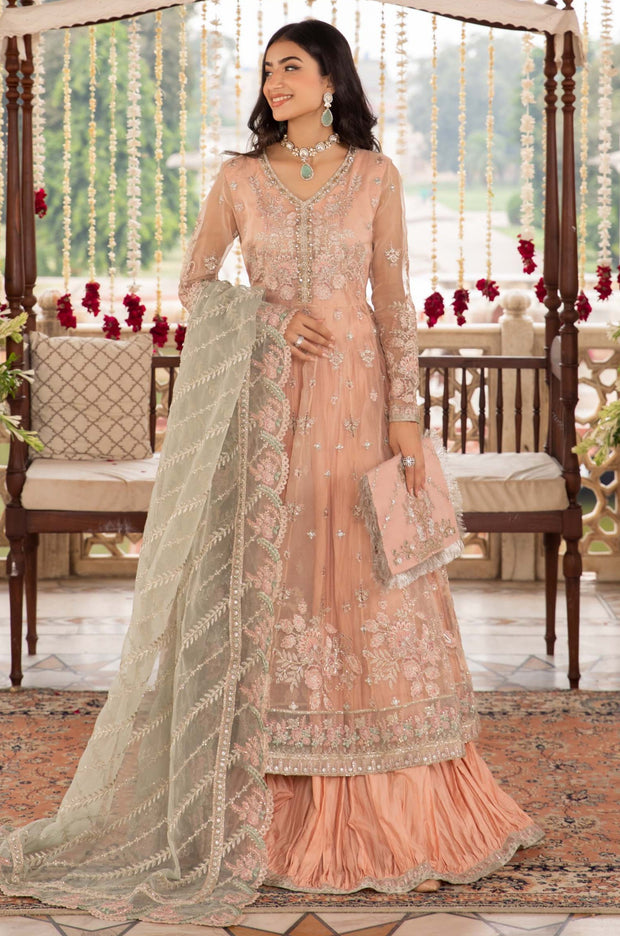 Latest Pakistani Wedding Dress in Pink Lehenga and Frock Style