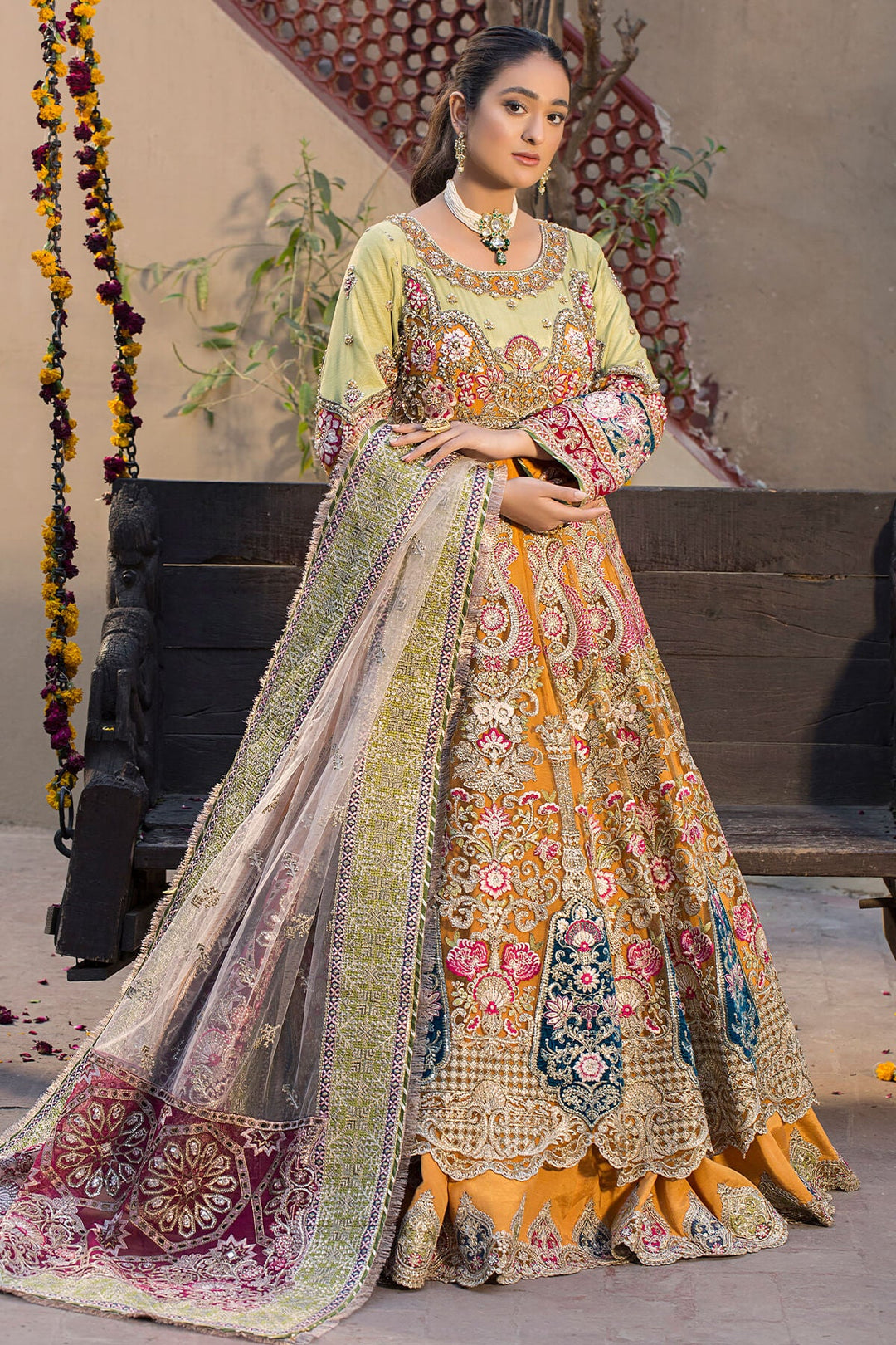 Latest Pakistani Wedding Dress in Pishwas Frock Lehenga Style
