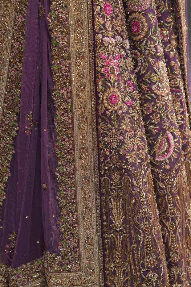 Latest Pakistani Wedding Dress in Purple Lehenga Choli Style