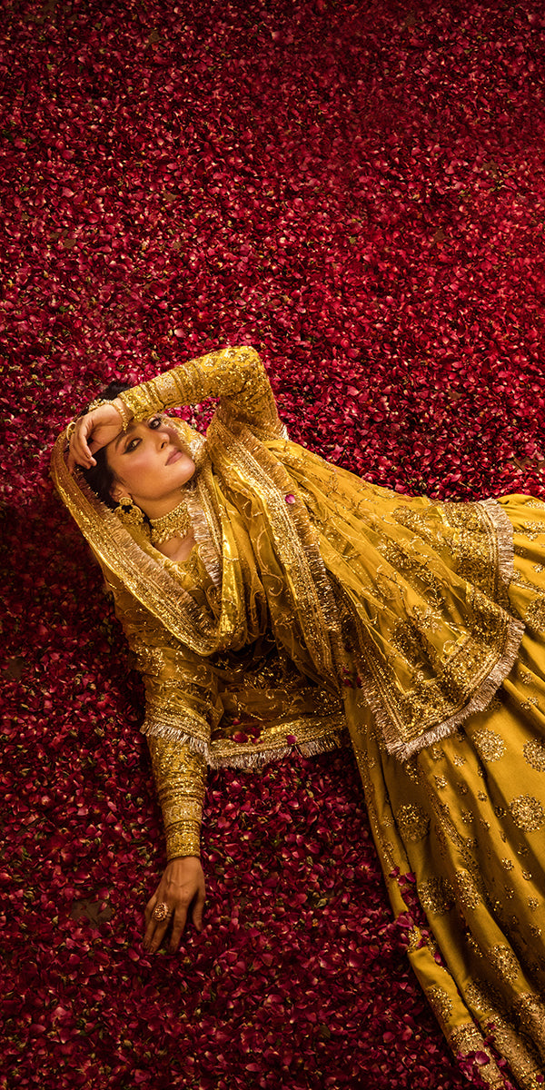 Latest Pakistani Wedding Dress in Raw Silk Lehenga Choli Style