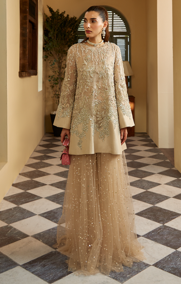 Latest Pakistani Wedding Dress in Shirt and Sharara Style