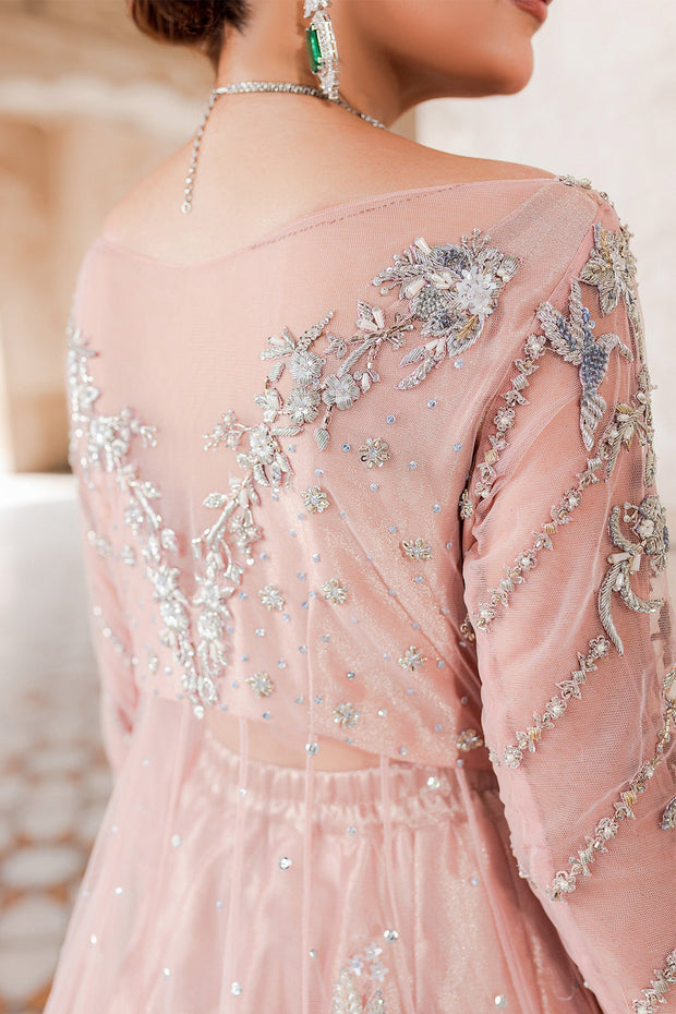 Latest Pakistani Wedding Dress in Soft Pink Gown Lehenga Style
