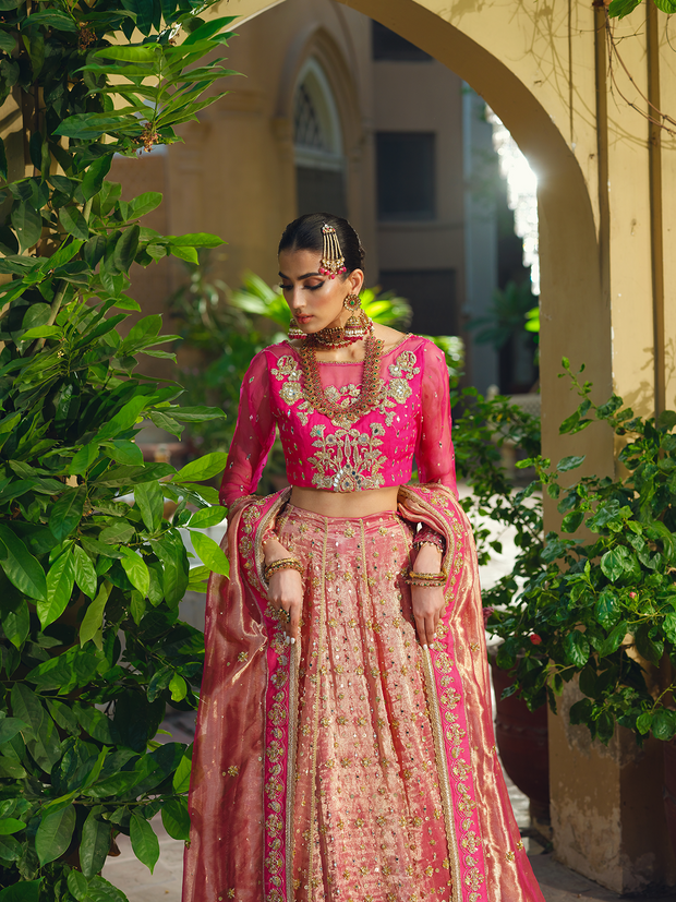 Latest Pink Lehenga Choli and Dupatta Pakistani Wedding Dress