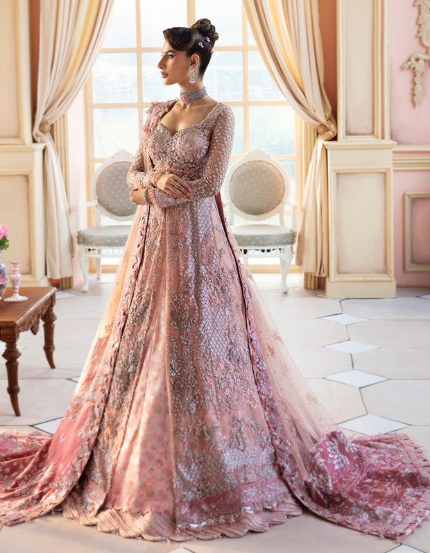 Latest Pink Lehenga and Pishwas Frock Pakistani Wedding Dress