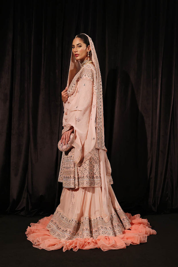 Latest Pink Pakistani Bridal Dress in Lehenga Kameez Style