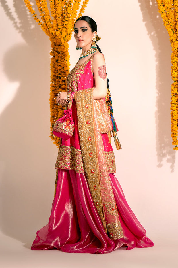 Latest Pink Pakistani Wedding Dress in Sharara Kameez Style