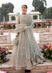 Latest Pishwas Frock and Lehenga Blue Pakistani Bridal Dress