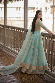 Latest Pishwas Frock and Sharara Blue Pakistani Bridal Dress