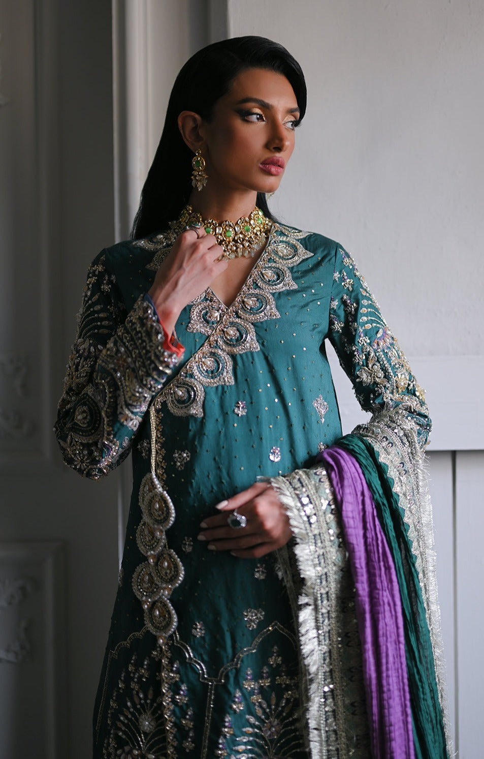 Latest Premium Embellished Royal Green Pakistani Wedding Dress